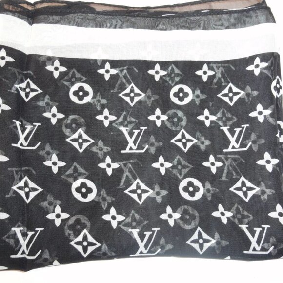 NEW AUTHENTIC RARE 2021 LOUIS VUITTON 100% SILK SCARF SCARVE BLACK WHITE 60"X20" - Picture 11 of 12